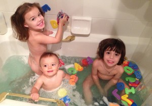 The best way to keep track of all 3 of them is to put them in the tub.